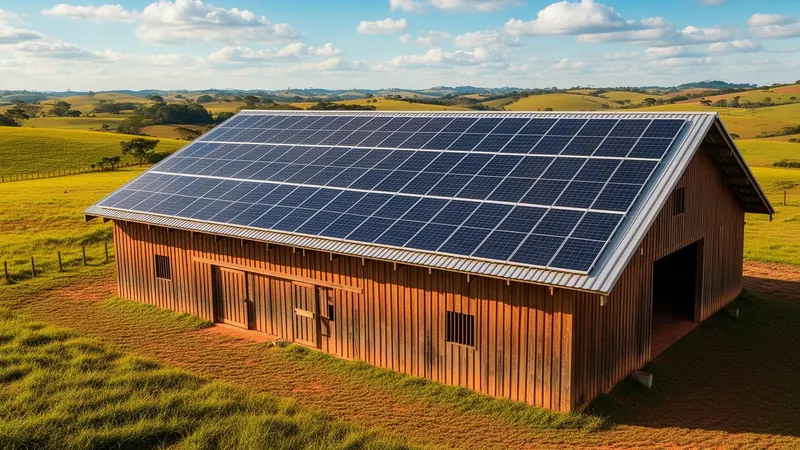 Casa de campo com painéis solares no telhado